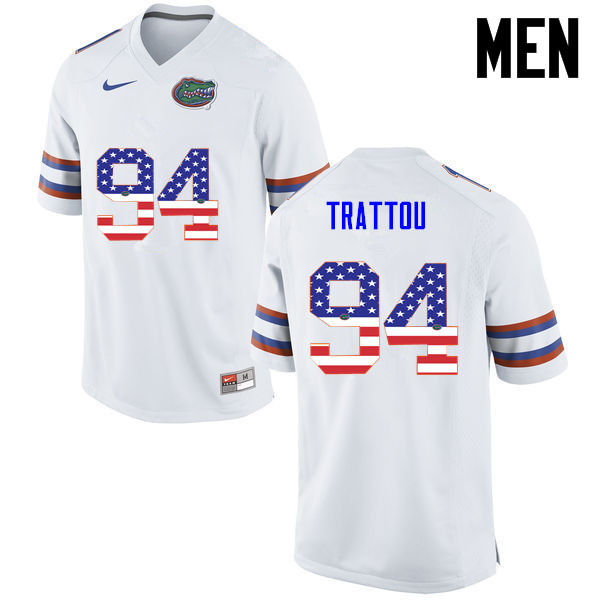 Men Florida Gators #94 Justin Trattou College Football USA Flag Fashion Jerseys-White